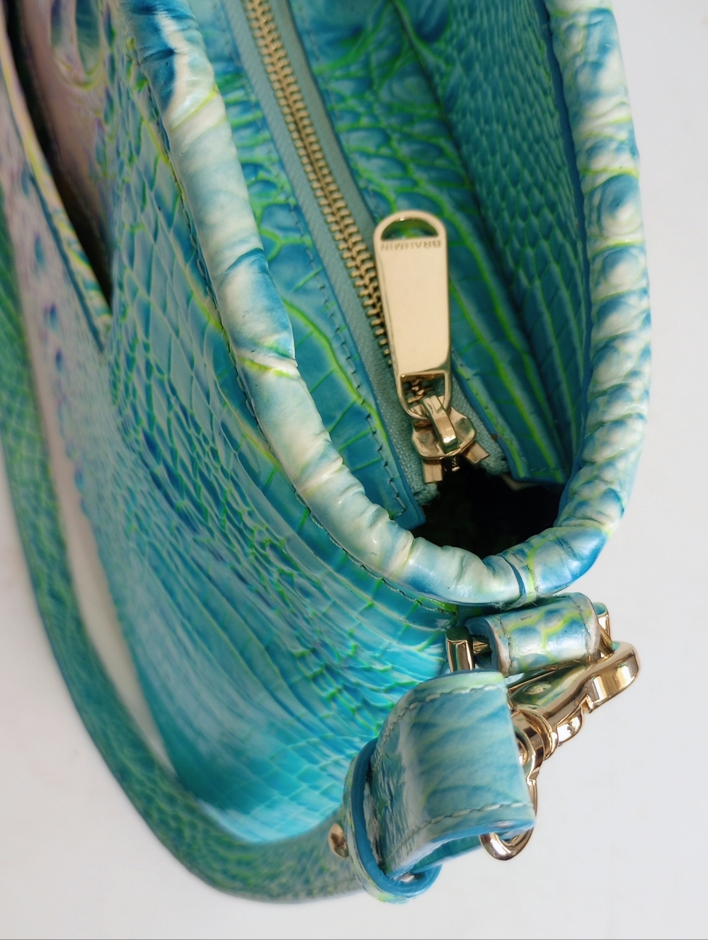 Brahmin Cotton Candy Elaine Croc Embossed Leather Crossbody Satchel Tote - Picture 10 of 15